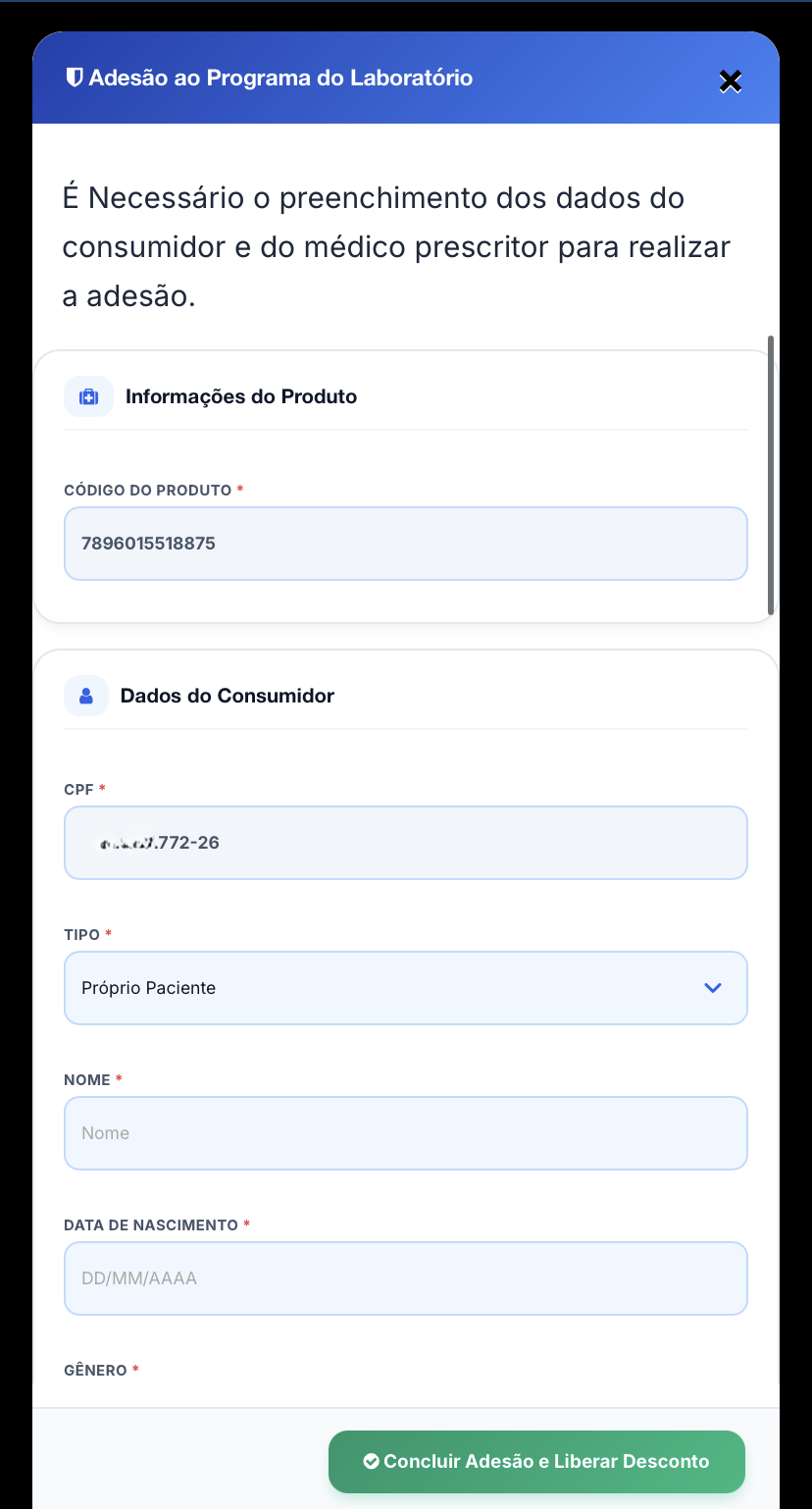 Passo 3 — formulário de cadastro no programa